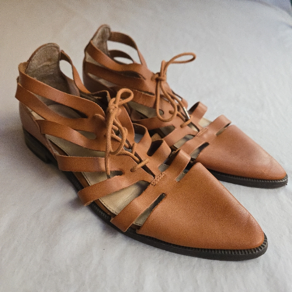 Forever 21 Brown Pointed Toe Lace Up Cage Sandals 7.5